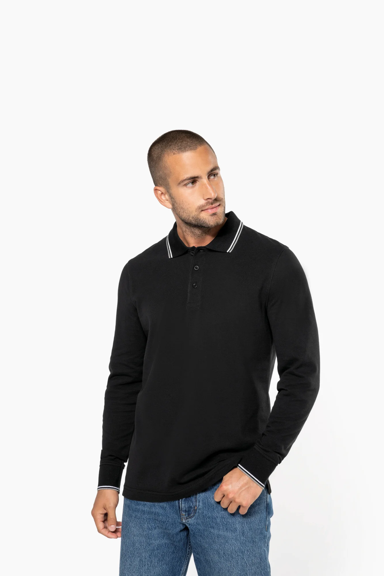 Kariban Heren polo van piquétricot met lange mouwen