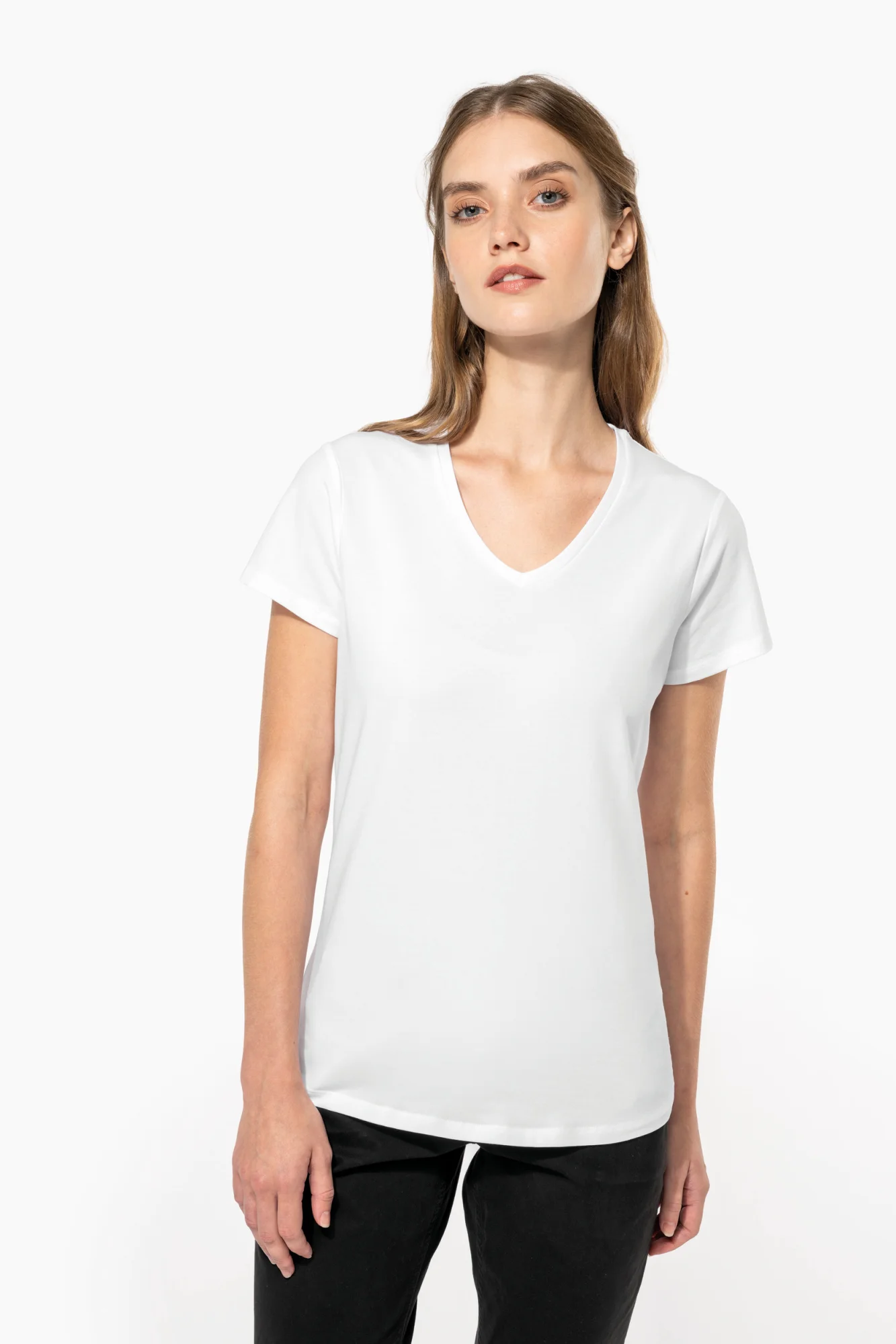 Kariban Dames-T-shirt V-hals korte mouwen