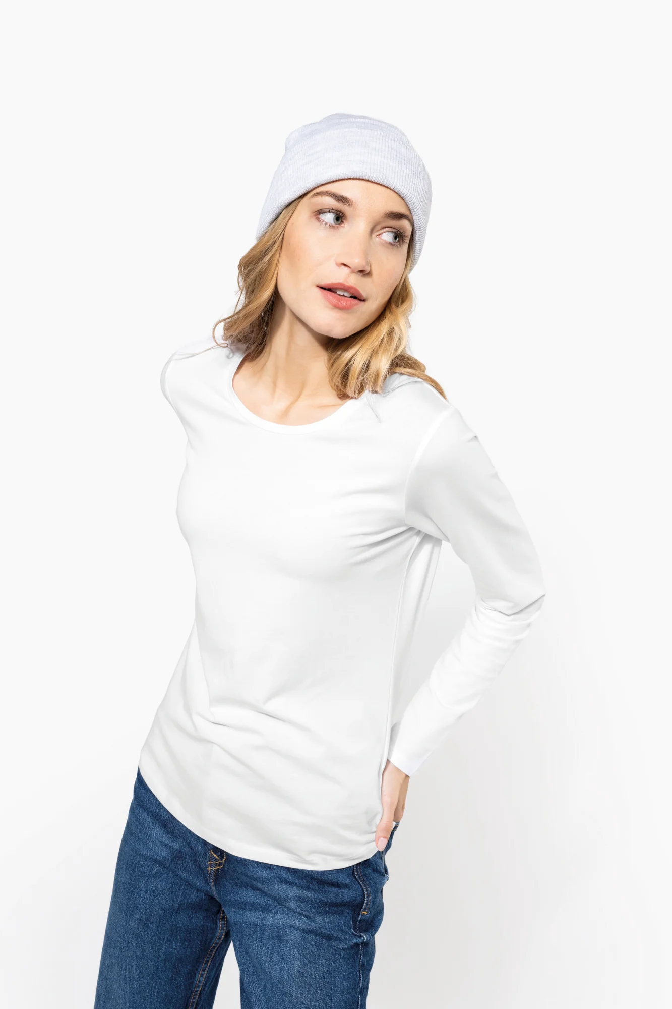 Kariban Dames-T-shirt ronde hals lange mouwen