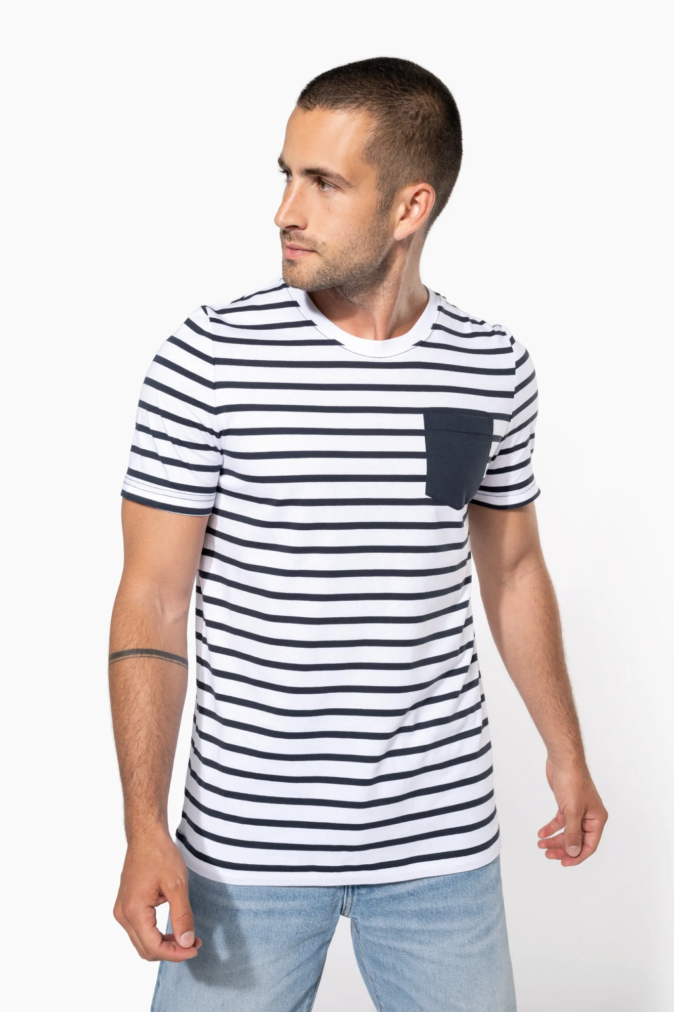 Kariban Gestreept T-shirt met zak en korte mouwen
