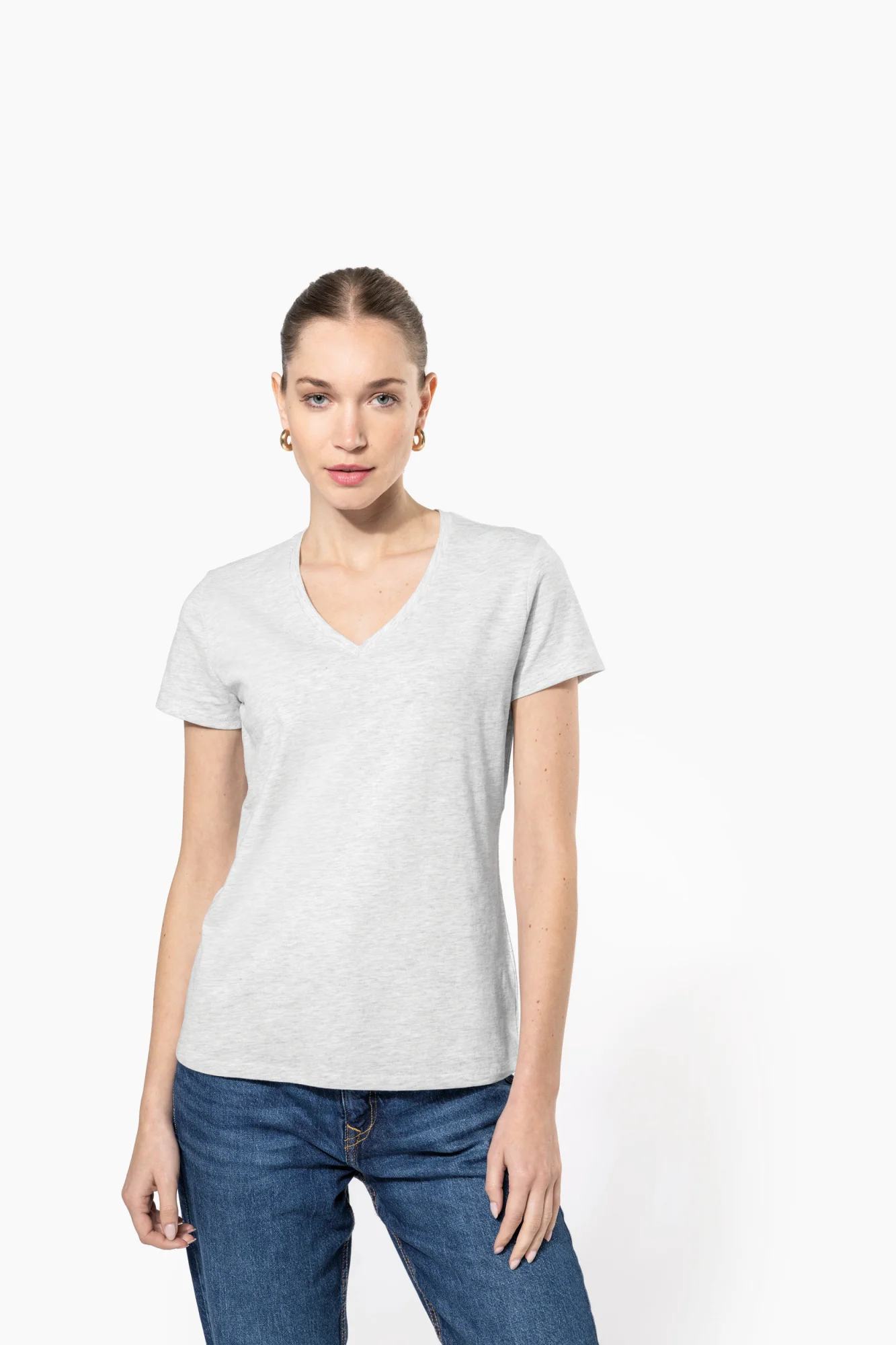 Kariban Dames T-shirt v-hals met korte mouwen