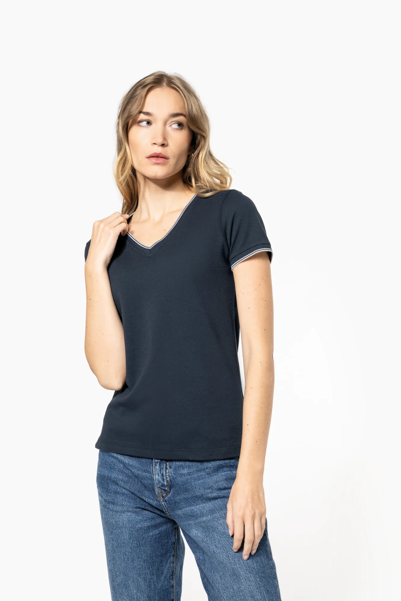Kariban Dames-T-shirt piqué V-hals