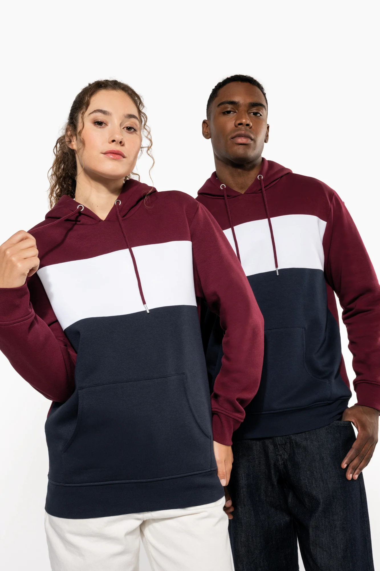 Kariban Driekleurige unisex sweater met capuchon