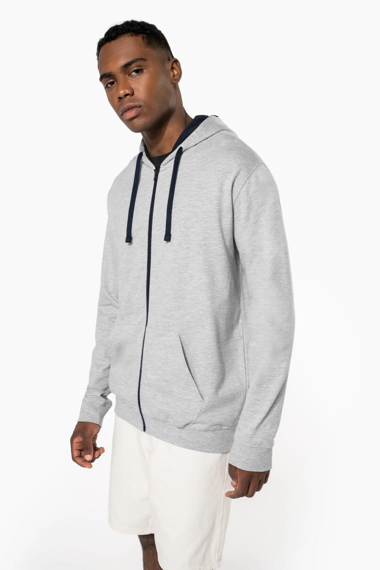Kariban Herensweater met rits en capuchon in contrasterende kleur