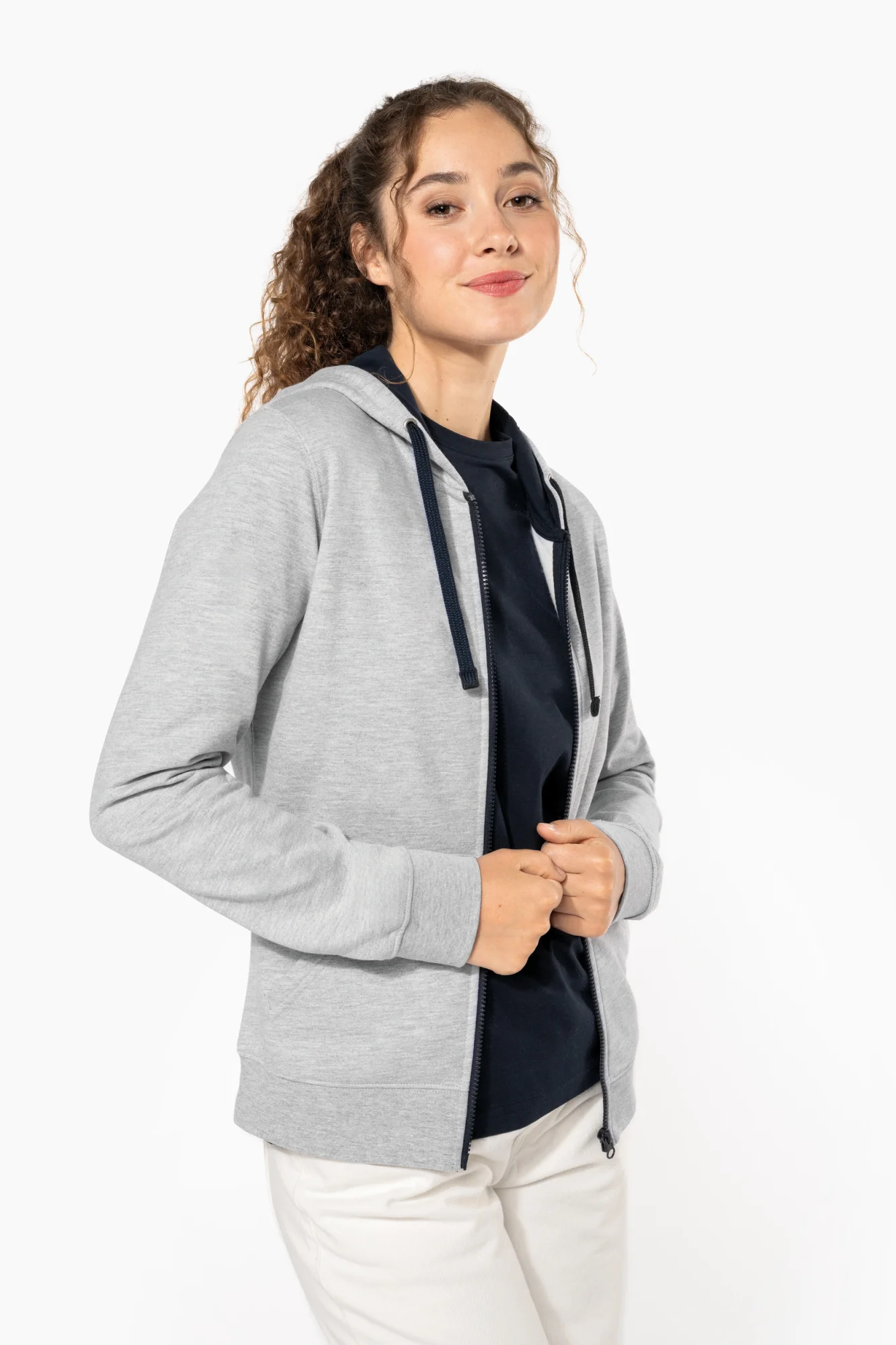 Kariban Damessweater met rits en capuchon in contrasterende kleur