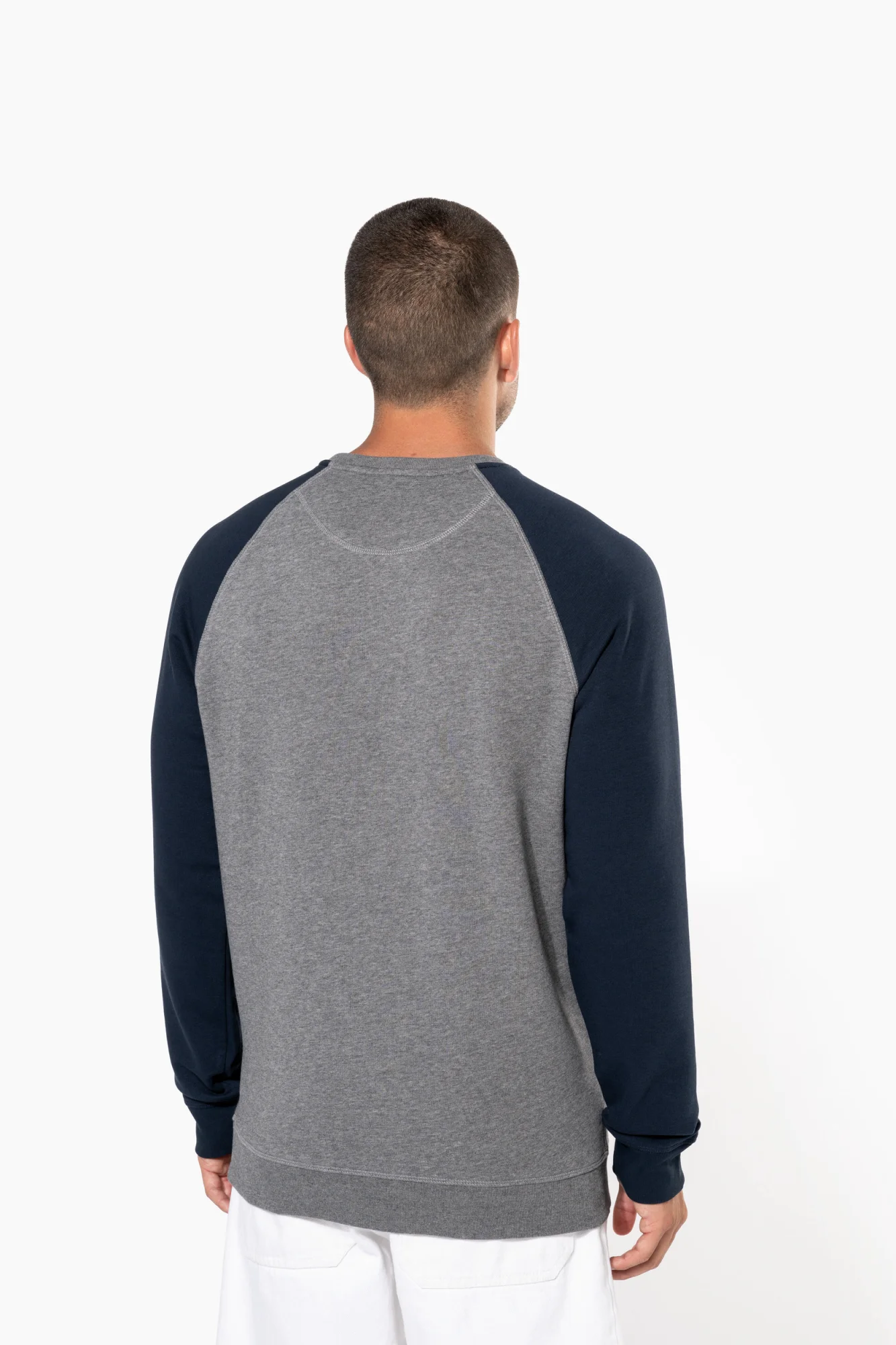 Kariban Tweekleurige herensweater BIO French Terry ronde hals raglanmouwen