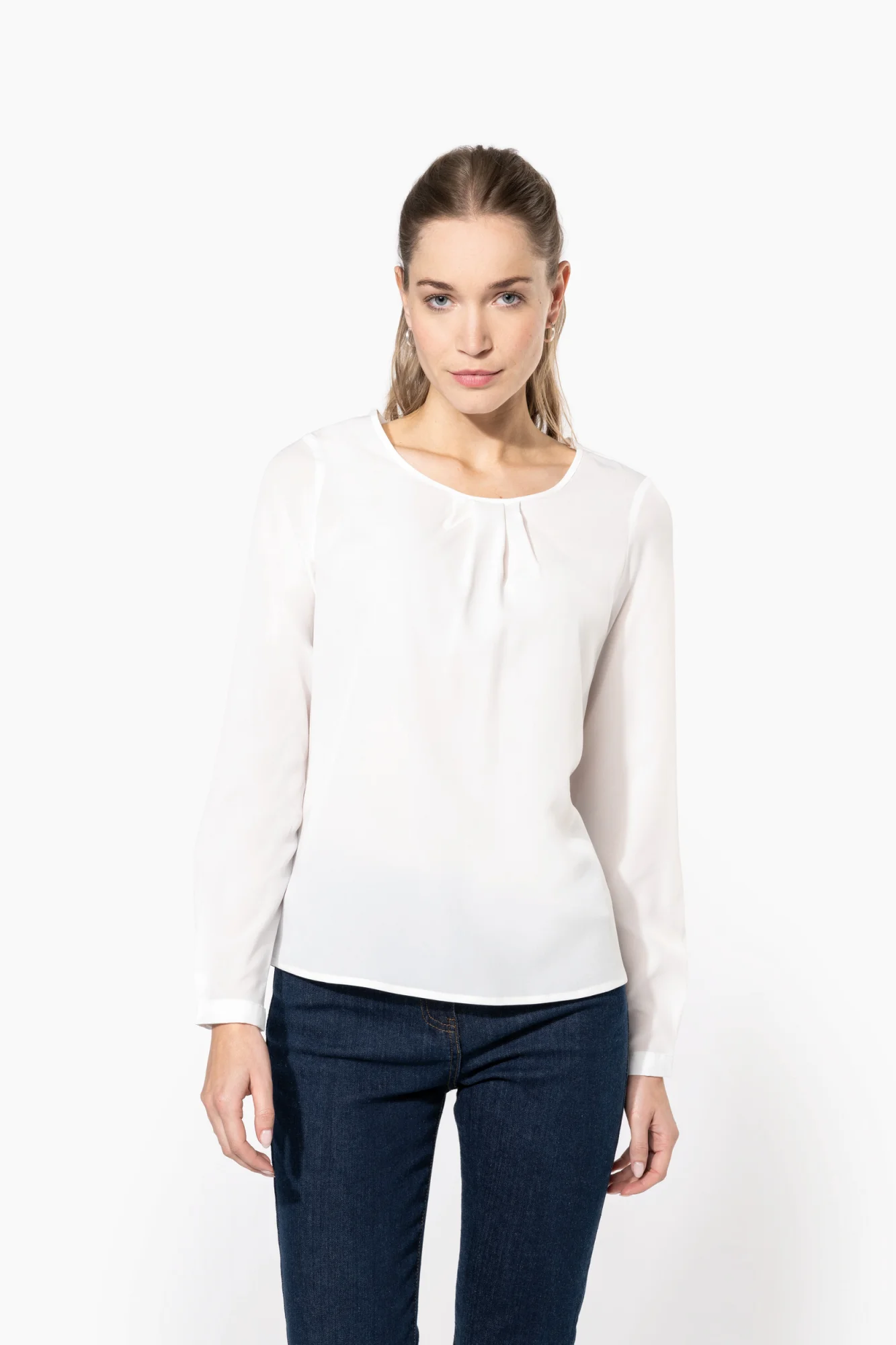 Kariban Damesblouse in crêpe met lange mouwen