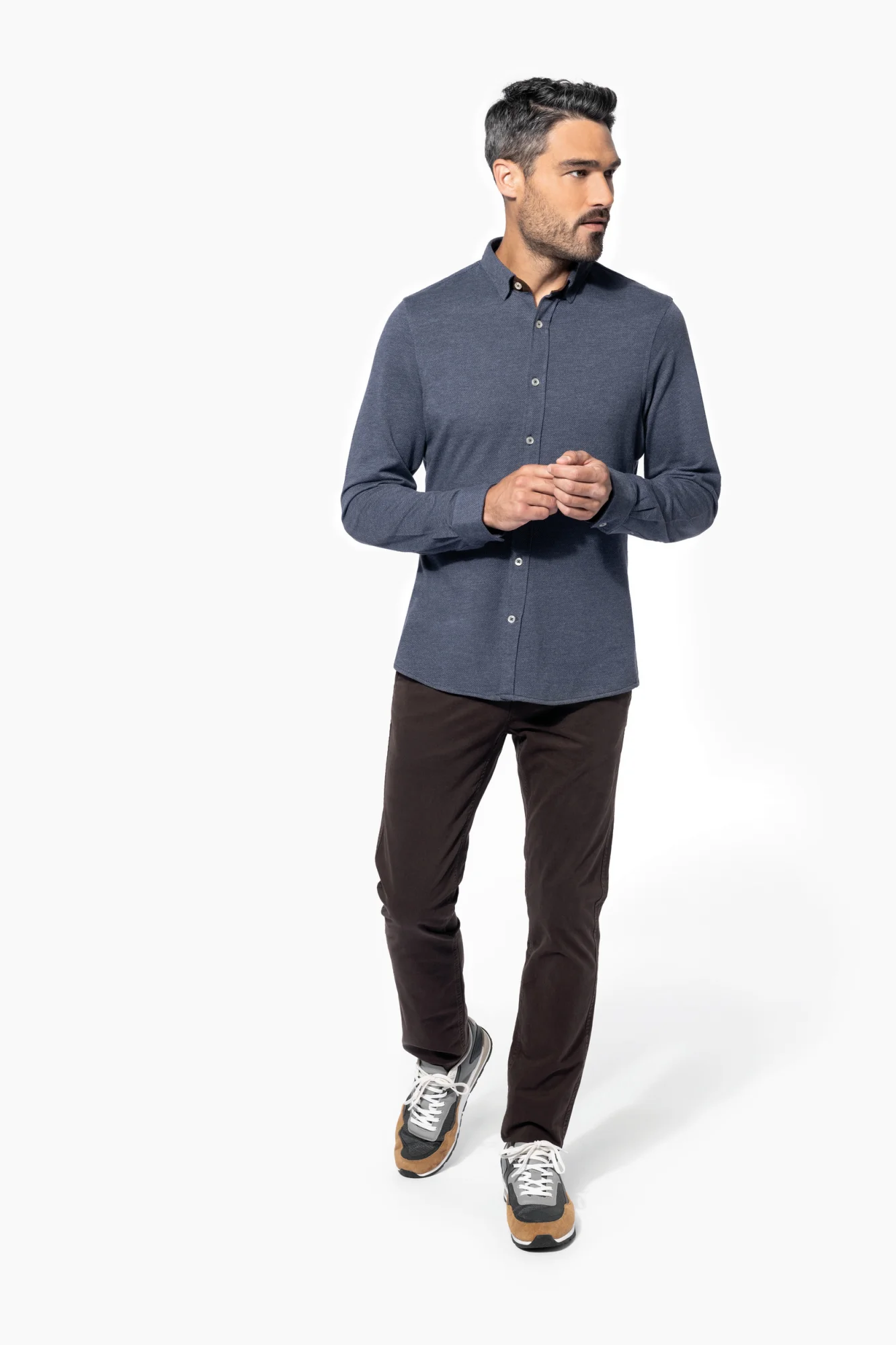 Kariban Jacquard overhemd  lange mouwen