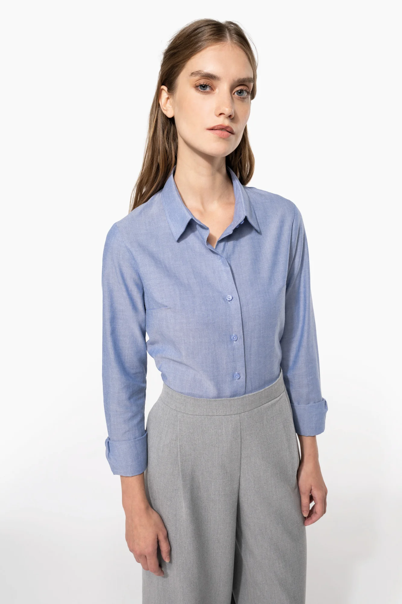 Kariban Dames Oxford blouse lange mouwen