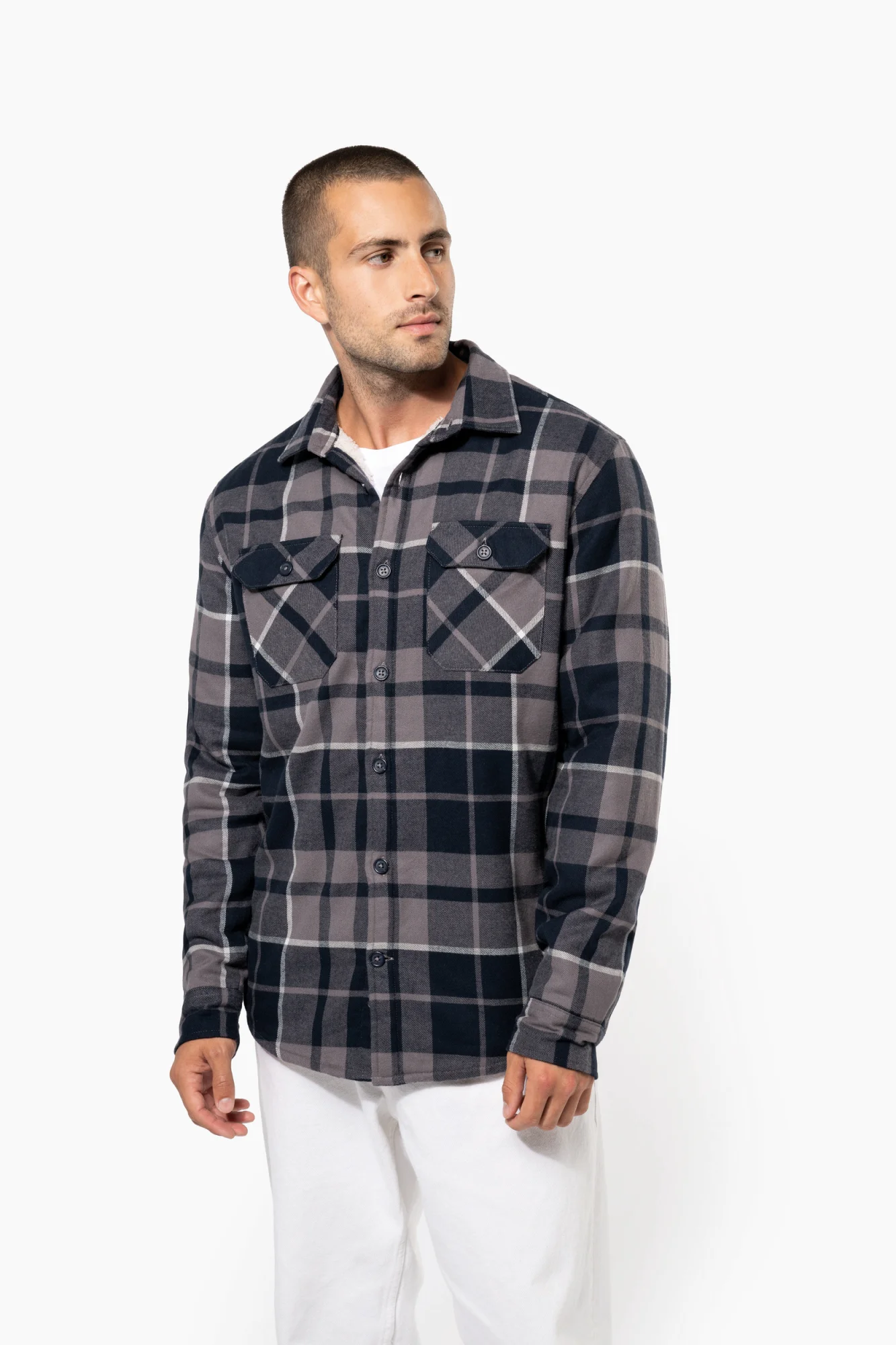 Kariban Geruit overshirt met sherpavoering