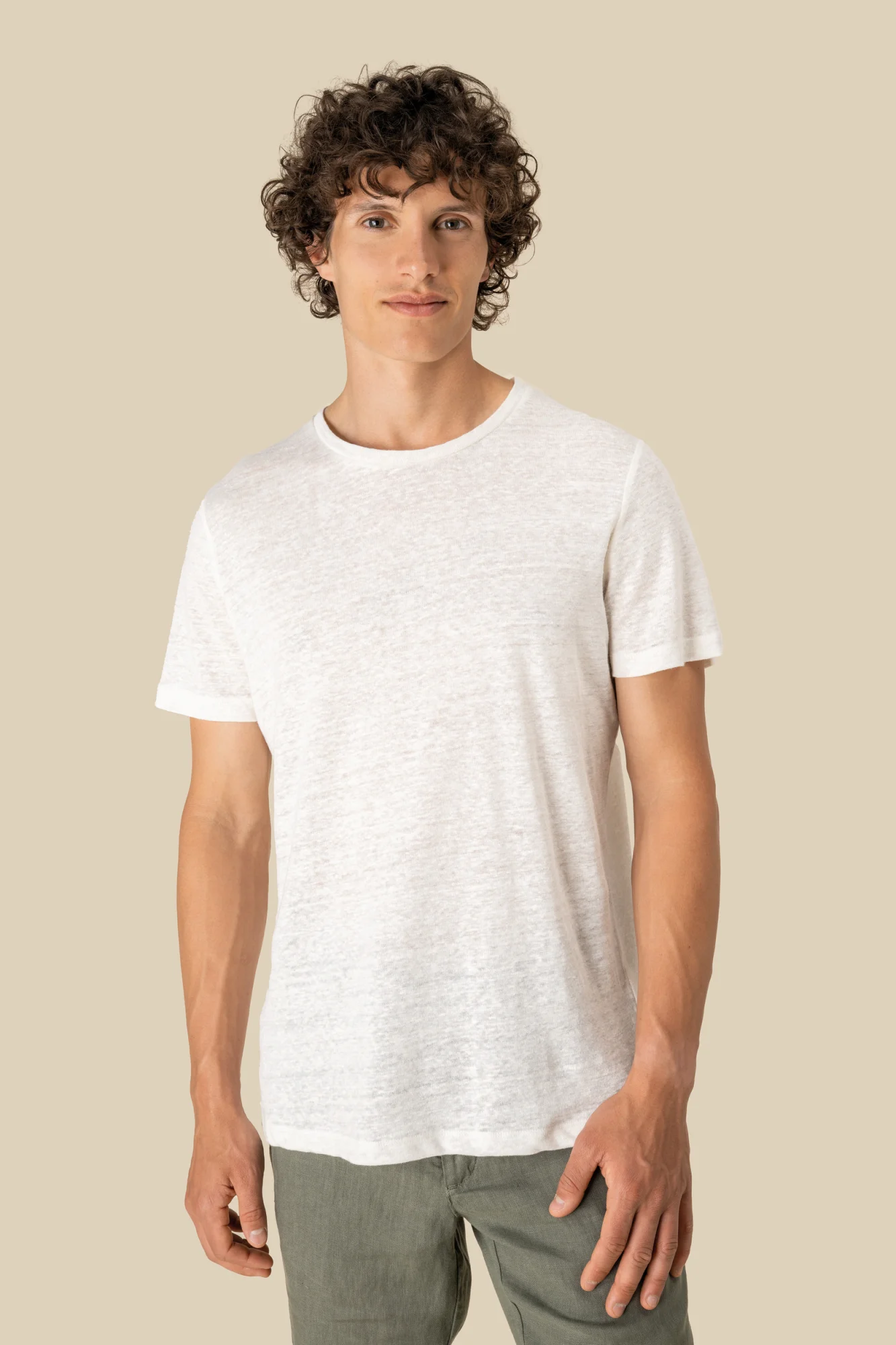 Spasso Linnen heren-t-shirt ronde hals kraag
