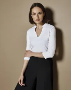Kustom Kit Regular Fit Mandarin Collar Top 3/4 Sleeve