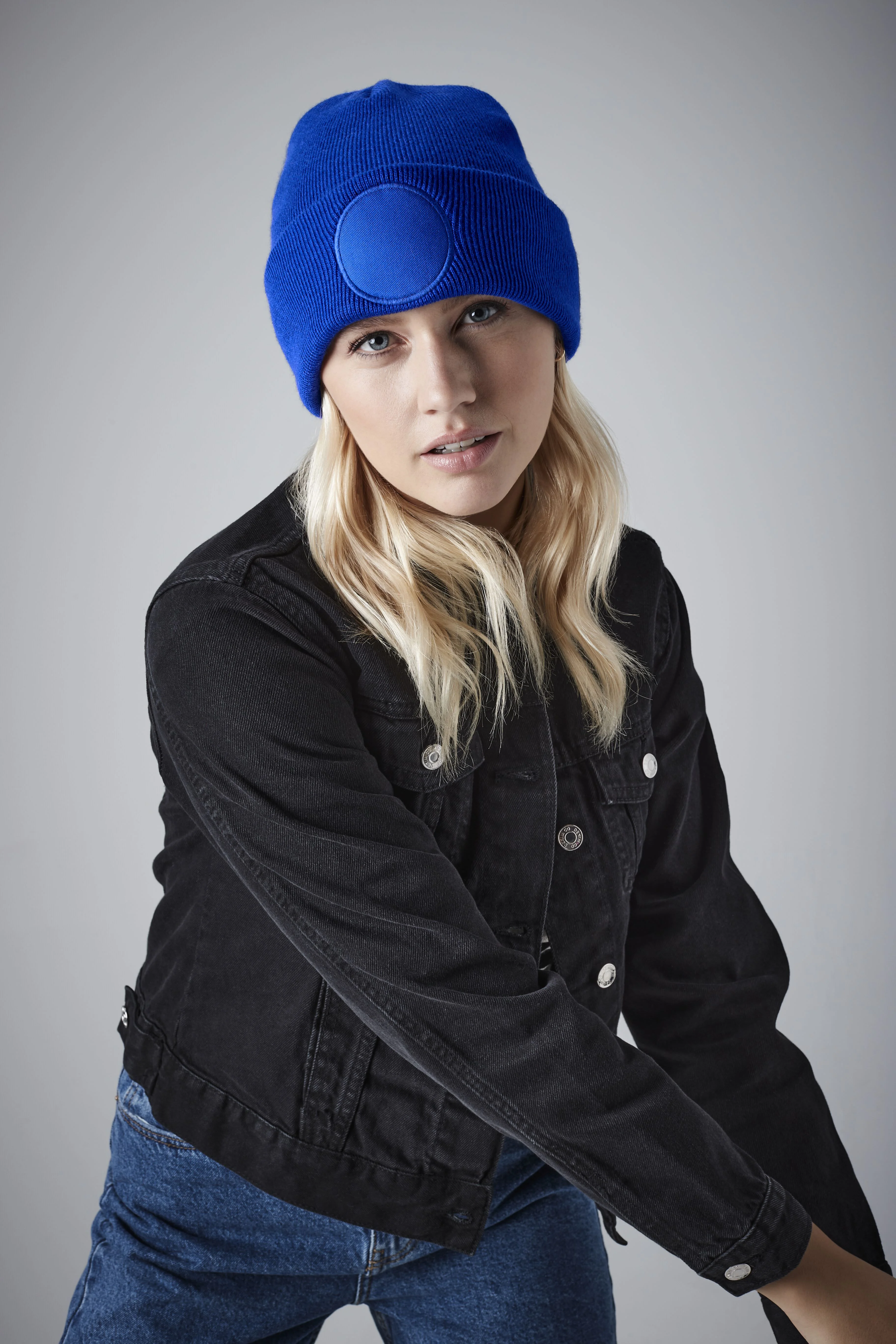Circular patch beanie