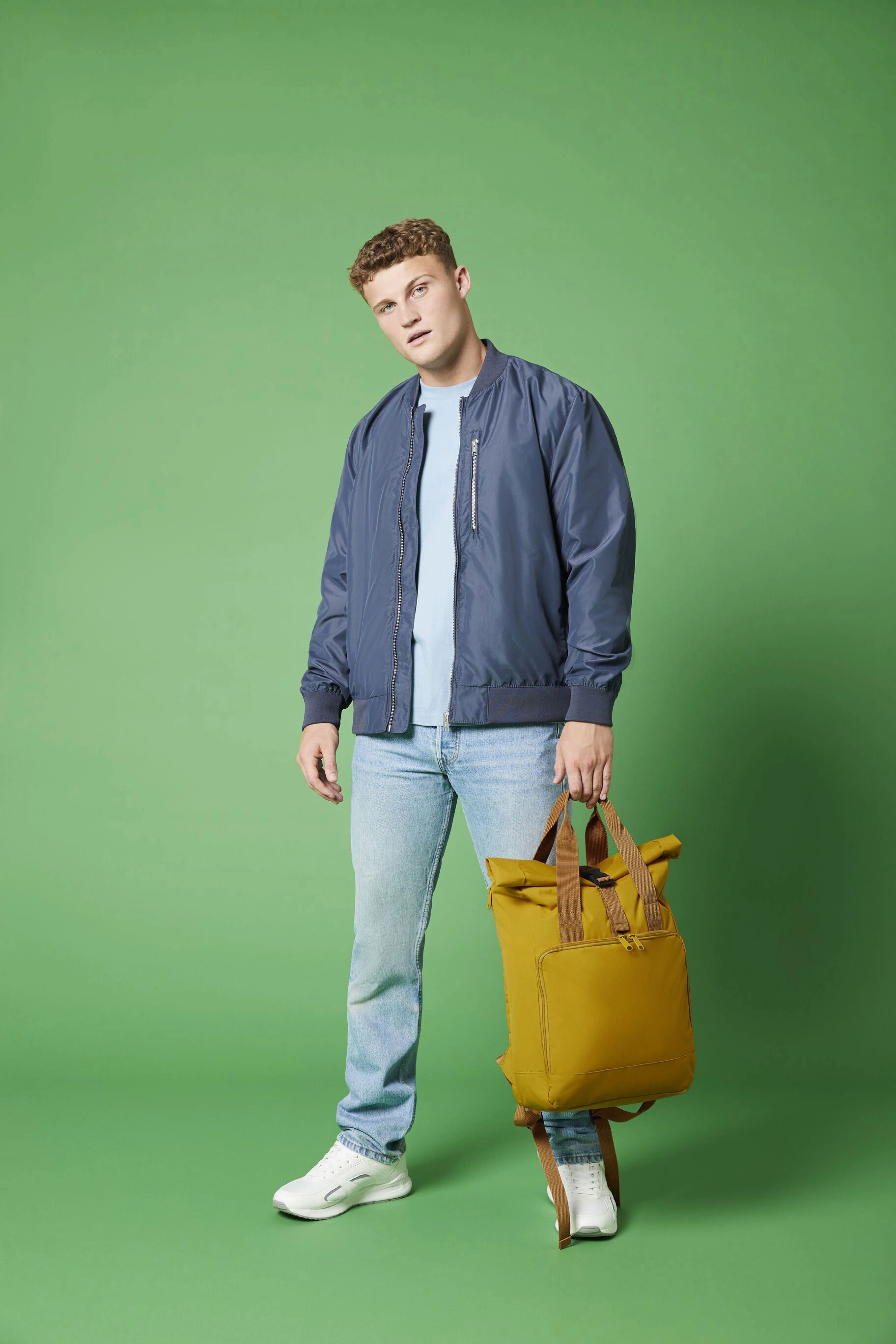 Recycled twin handle roll-top laptop backpack