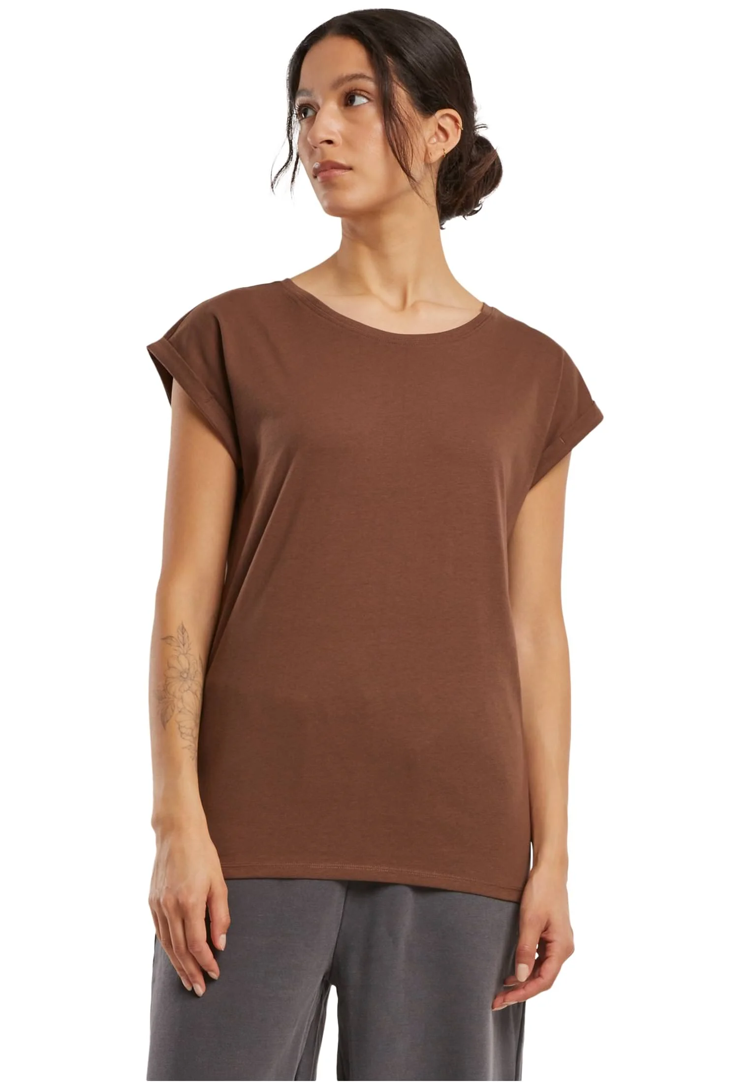 Build your brand Dames t-shirt met mouwen met omslag
