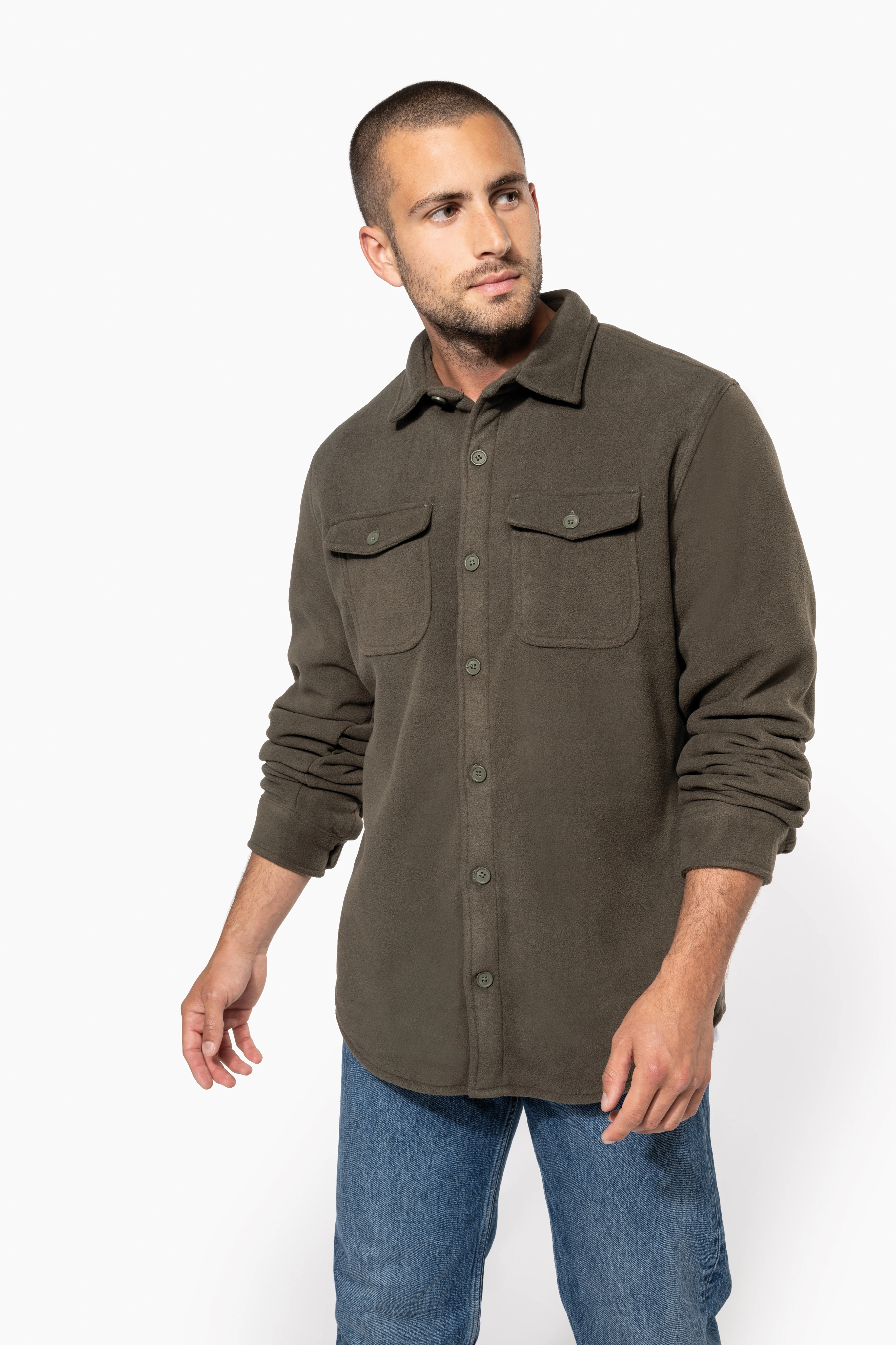 Sherpa-lined fleece overshirt