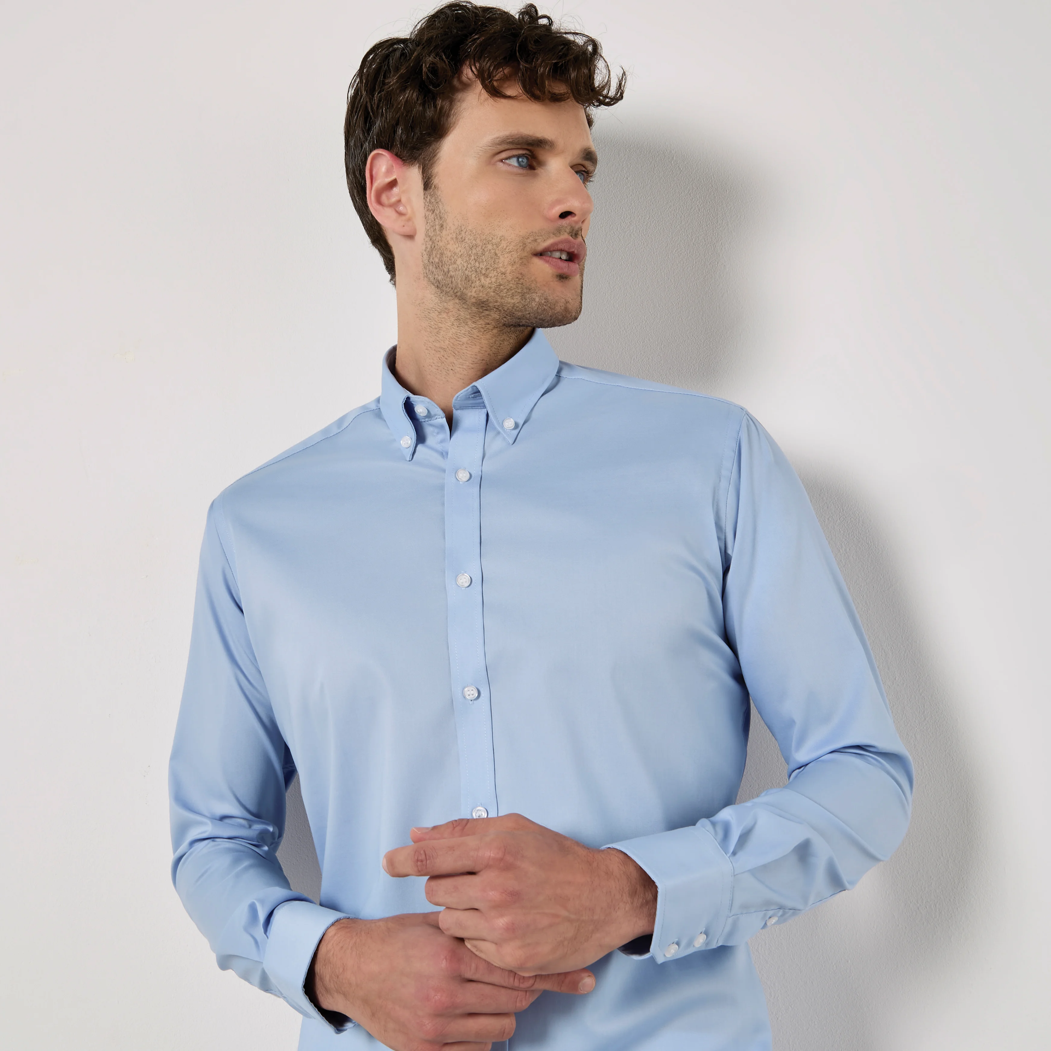 Kustom Kit Slim Fit Stretch Oxford Shirt LS