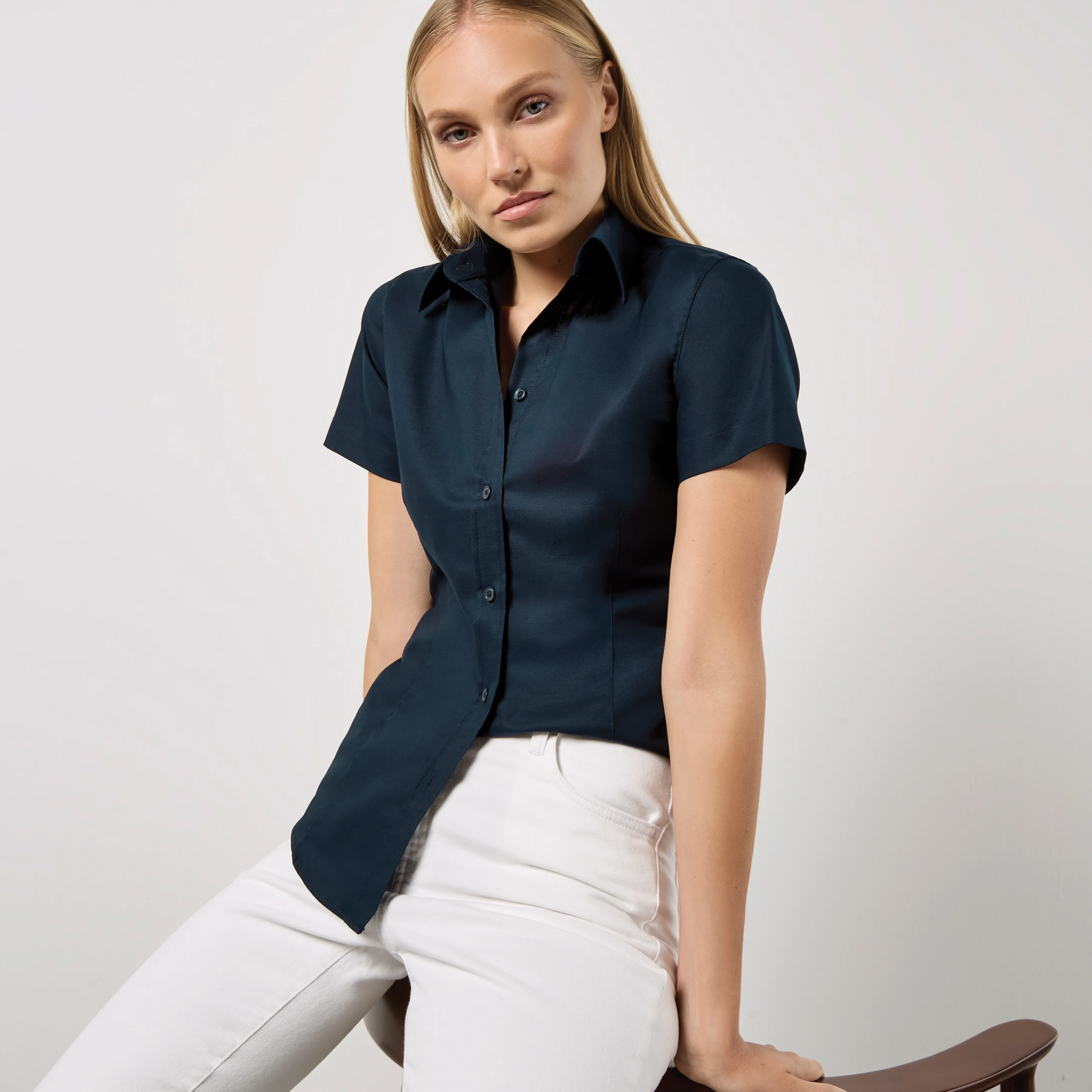 Kustom Kit Women`s Tailored Fit Workwear Oxford Shirt SSL