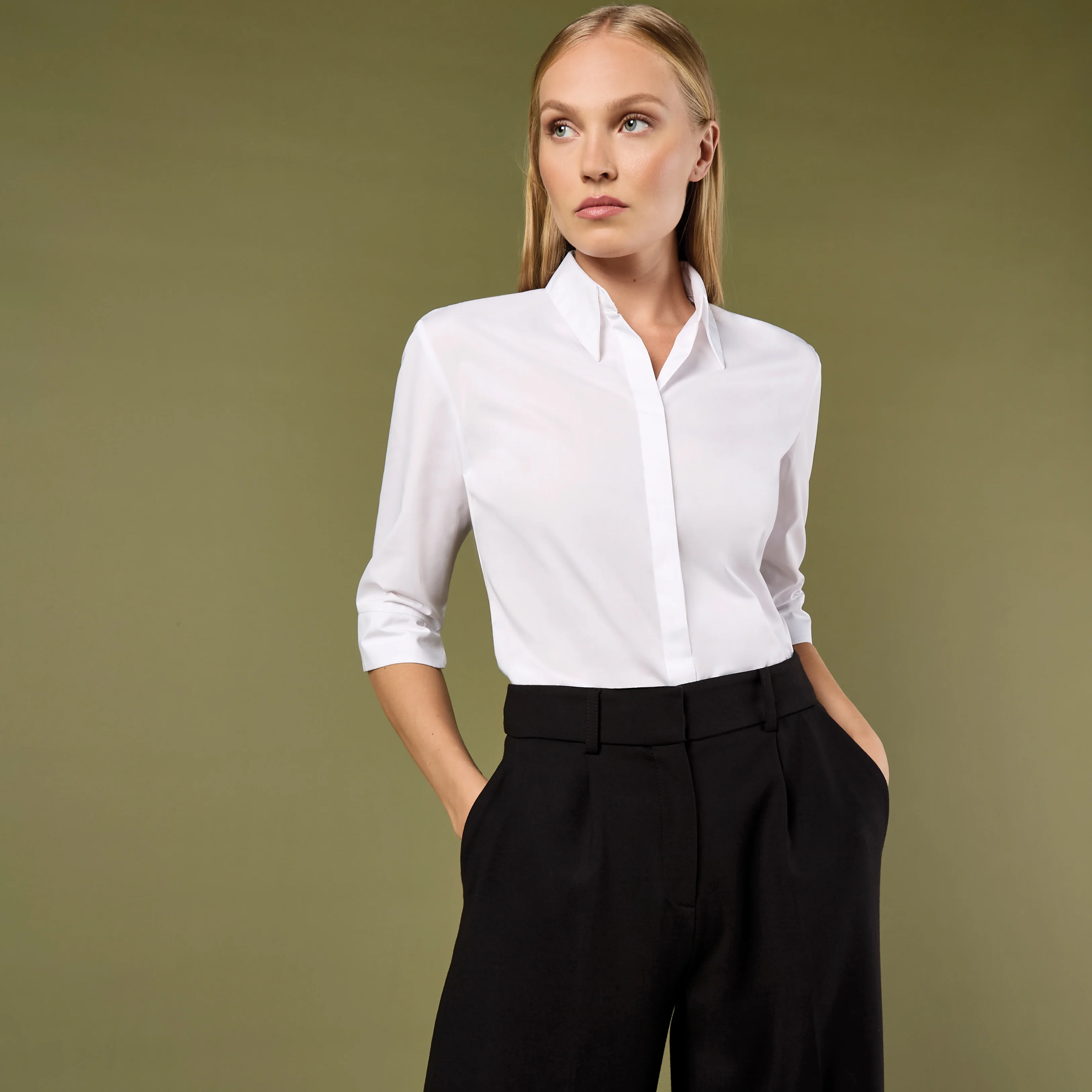 Kustom Kit Women`s Tailored Fit Continental Blouse 3/4 Sleeve