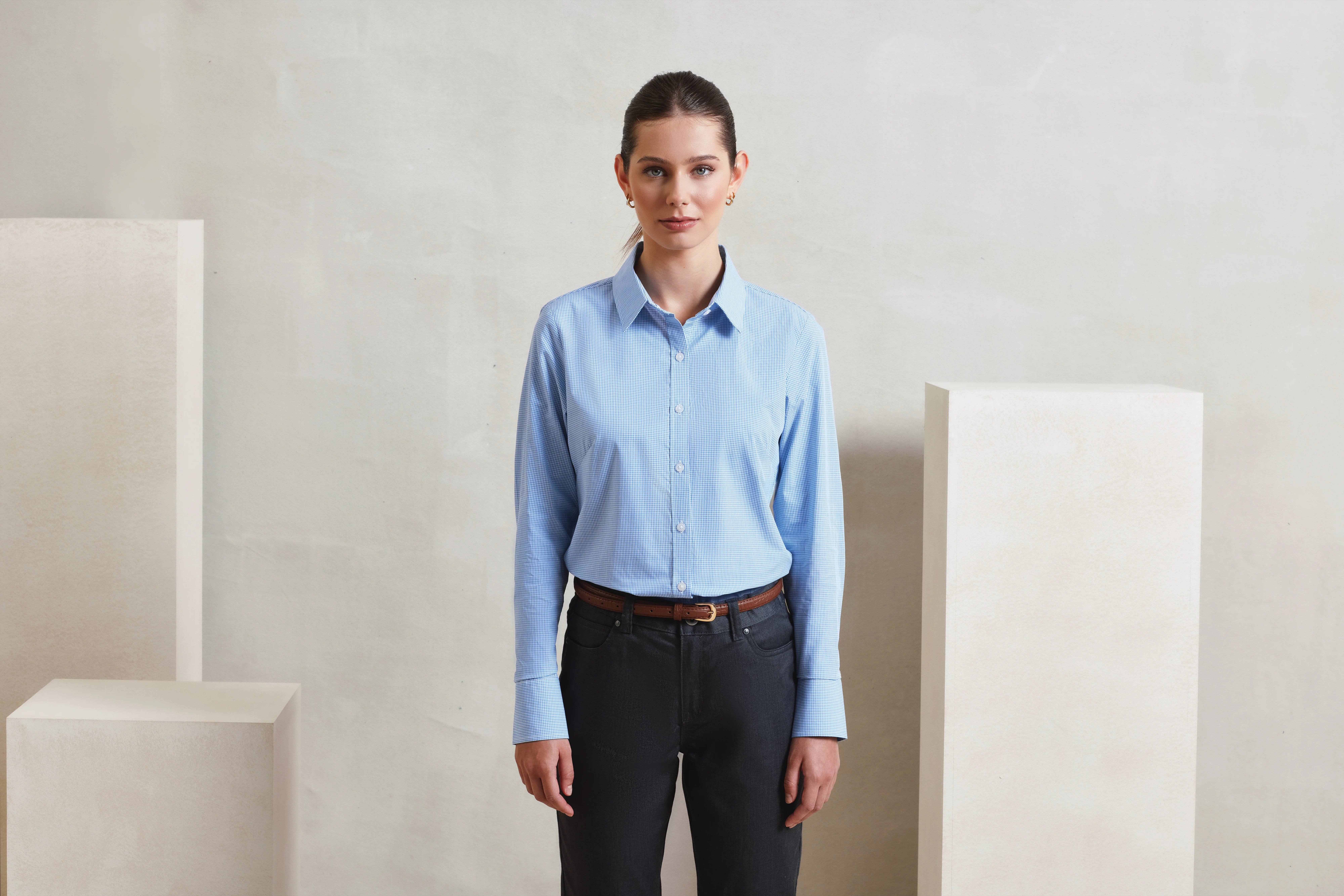 Women's Microcheck (Gingham) long sleeve cotton shirt