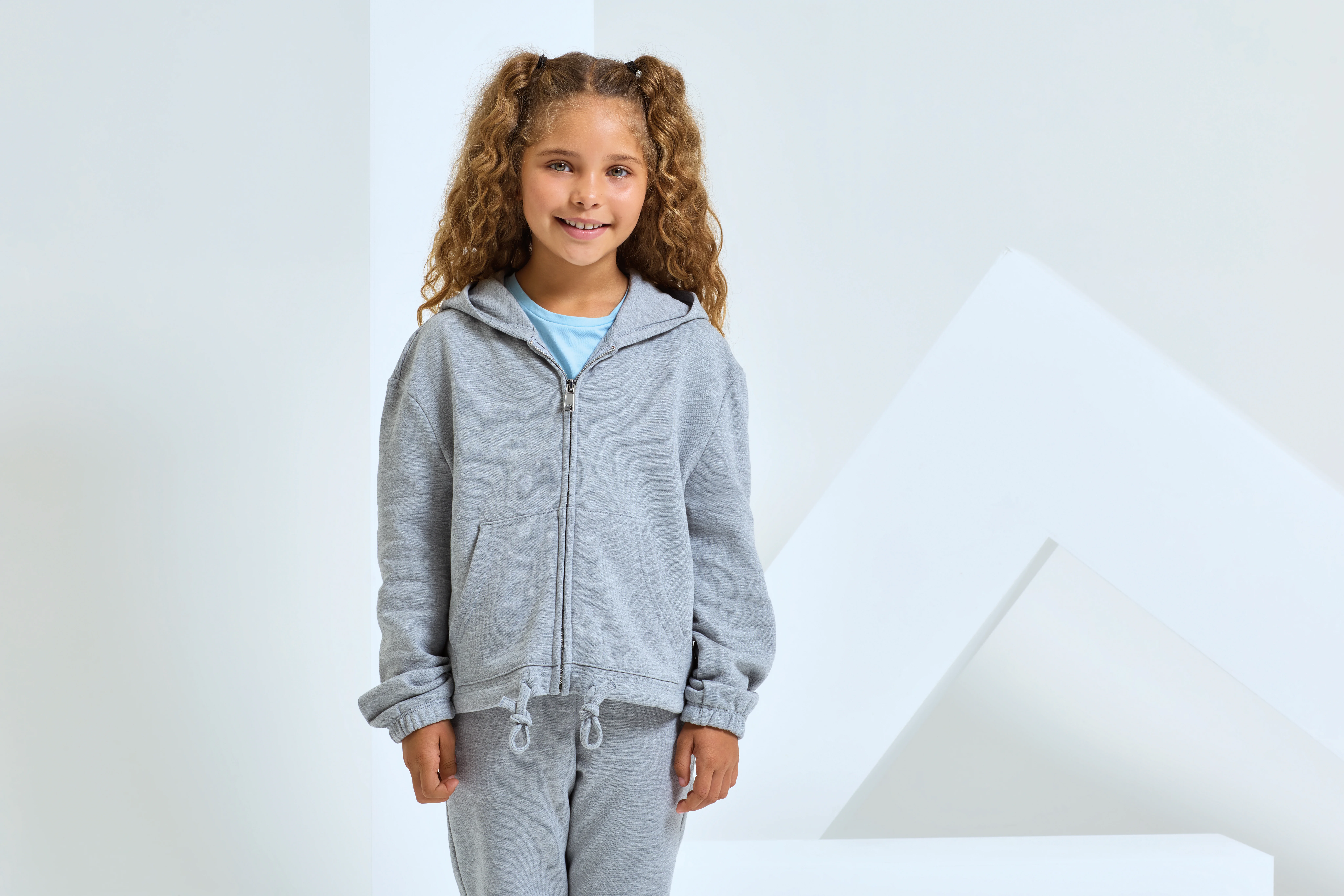 Kids TriDri® recycled cropped oversize full-zip hoodie