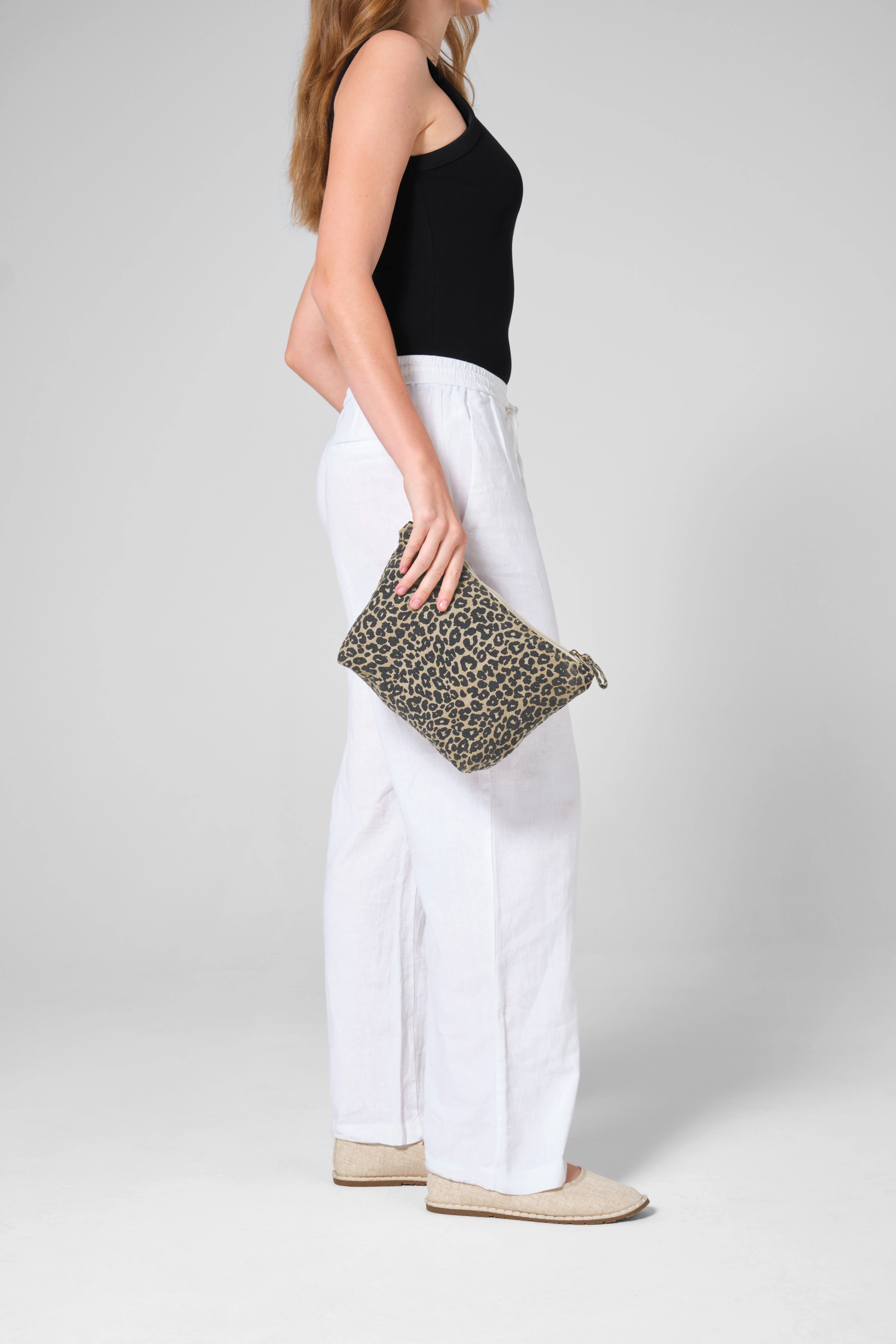 Leopard print canvas accessory bag