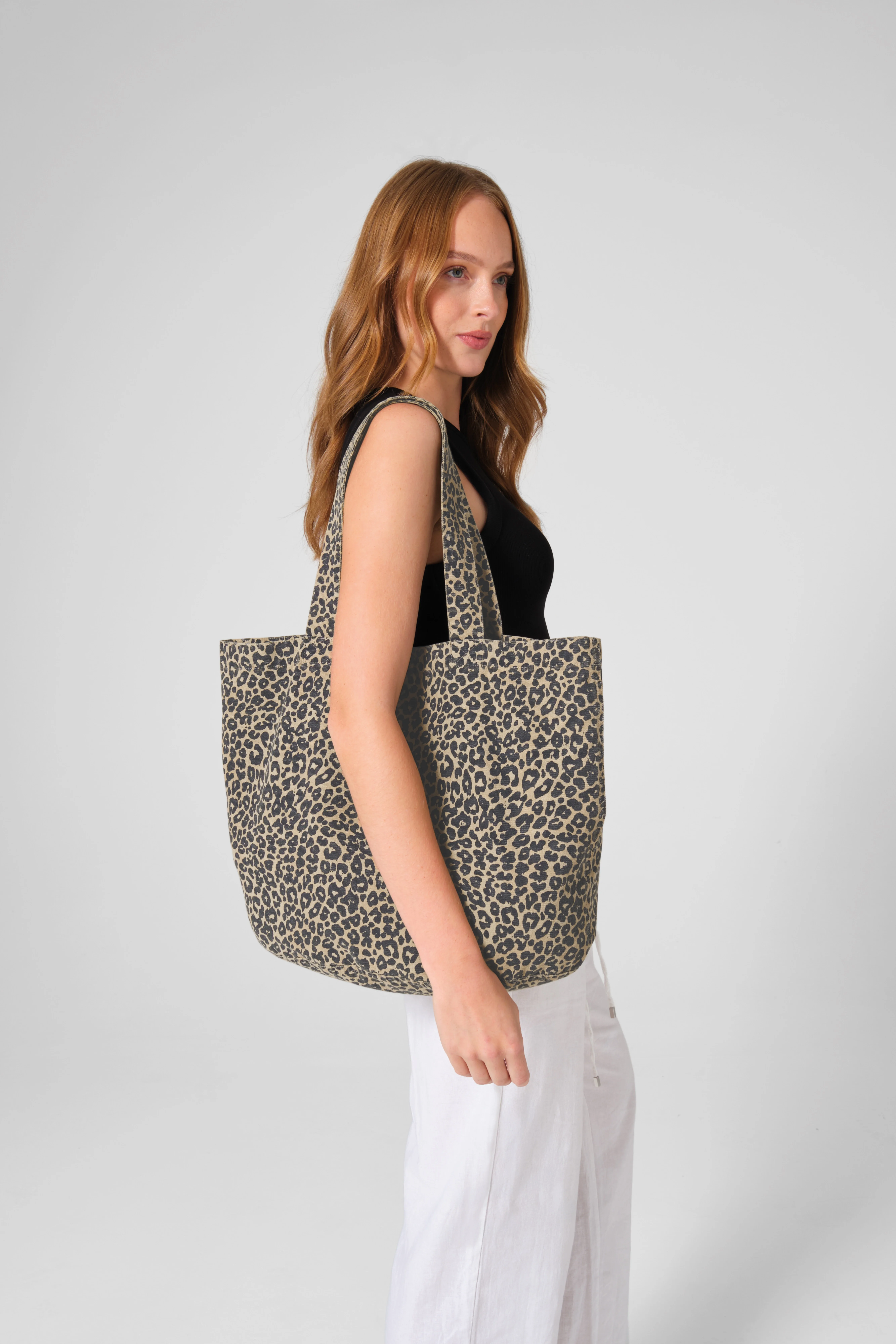 Leopard print canvas shopper
